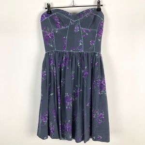 Rebecca Taylor Strapless Silk Dress Floral Print